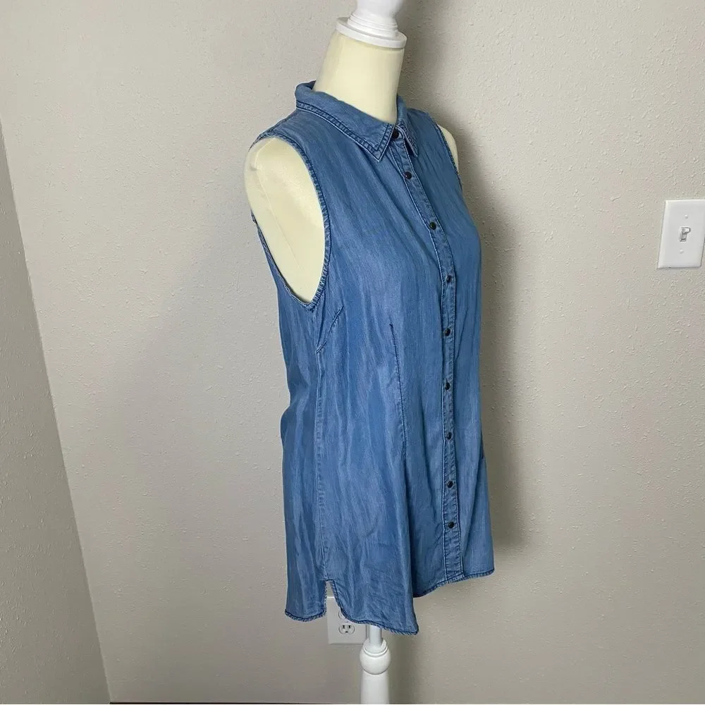 Given Kale 100% Lyocell Sleeveless Denim Button Up Tunic/Dress Women's Size L